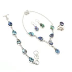 Abalone Shell Gemstone Handmade Ethnic Gift 925 Sterling Silver Jewelry Set r830