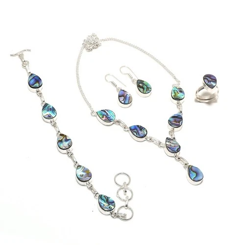 Abalone Shell Gemstone Handmade Ethnic Gift 925 Sterling Silver Jewelry Set r830