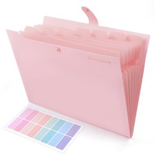 SKYDUE Expanding File Folder, Accordion Organizer with 8 Pockets, Pink 