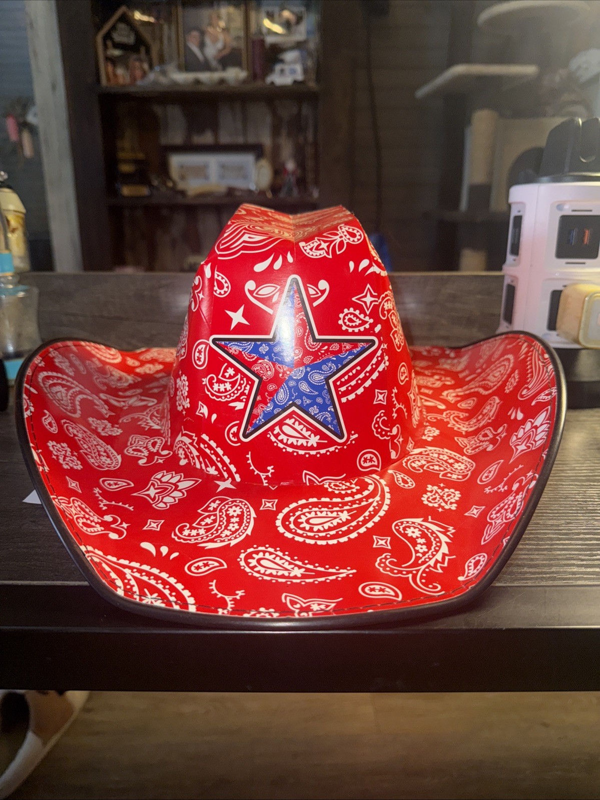 4th of July Paisley Star Cardboard Cowboy Hat, Red/White/Blue, One Size