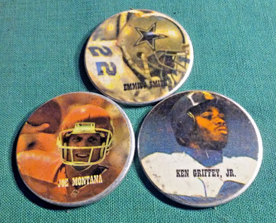 3 Vintage Steel POG/SLAMMERS Coins Tokens Football Montana, E. Smith, K. Griffey