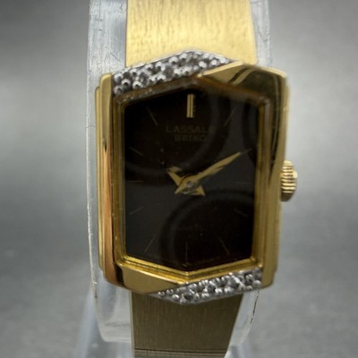 Seiko Lassale Watch Women 13mm Brown Dial Gold Tone Hexagon 1E50