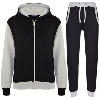 Kids Girls Tracksuit Grey Zipped Fleece Hooded Top & Bottom Jogging Suit 2-13 Yr