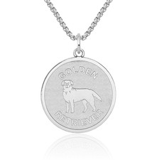 14K Solid White Gold Engraved Golden Retriever Necklace
