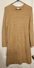 J.CREW Tan Solid Knit Sweater Dress, Long Sleeve Crew Neck Knee Length S