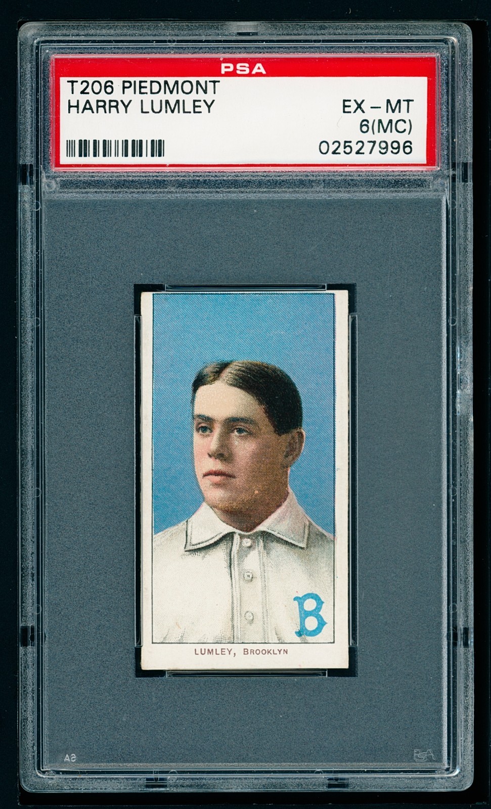 1909-11 T206 Piedmont Harry Lumley, Portrait - PSA 6 (MC) Full Border Shows!