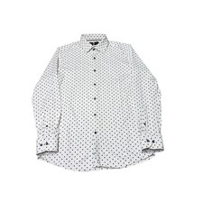 BOSS Performance Slim Fit Shirt Mens 16.5 L White Blue Geometric Micro Print
