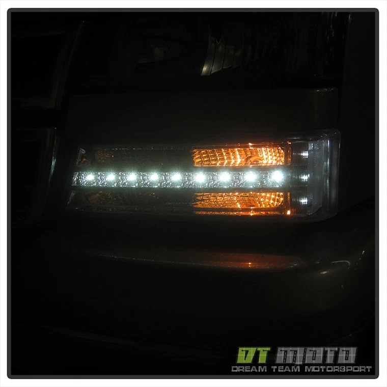 Luces de parachoques LED DRL negras para Chevy Silverado 1500 2003-2006 luces de estacionamiento luces de señal Foto 2 de 4