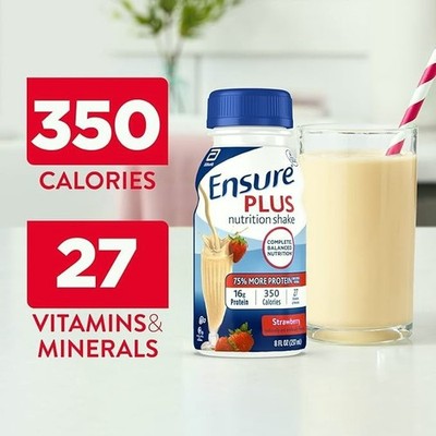 Ensure Plus Vanilla Nutrition Shake 8 oz Bottle 2 pack