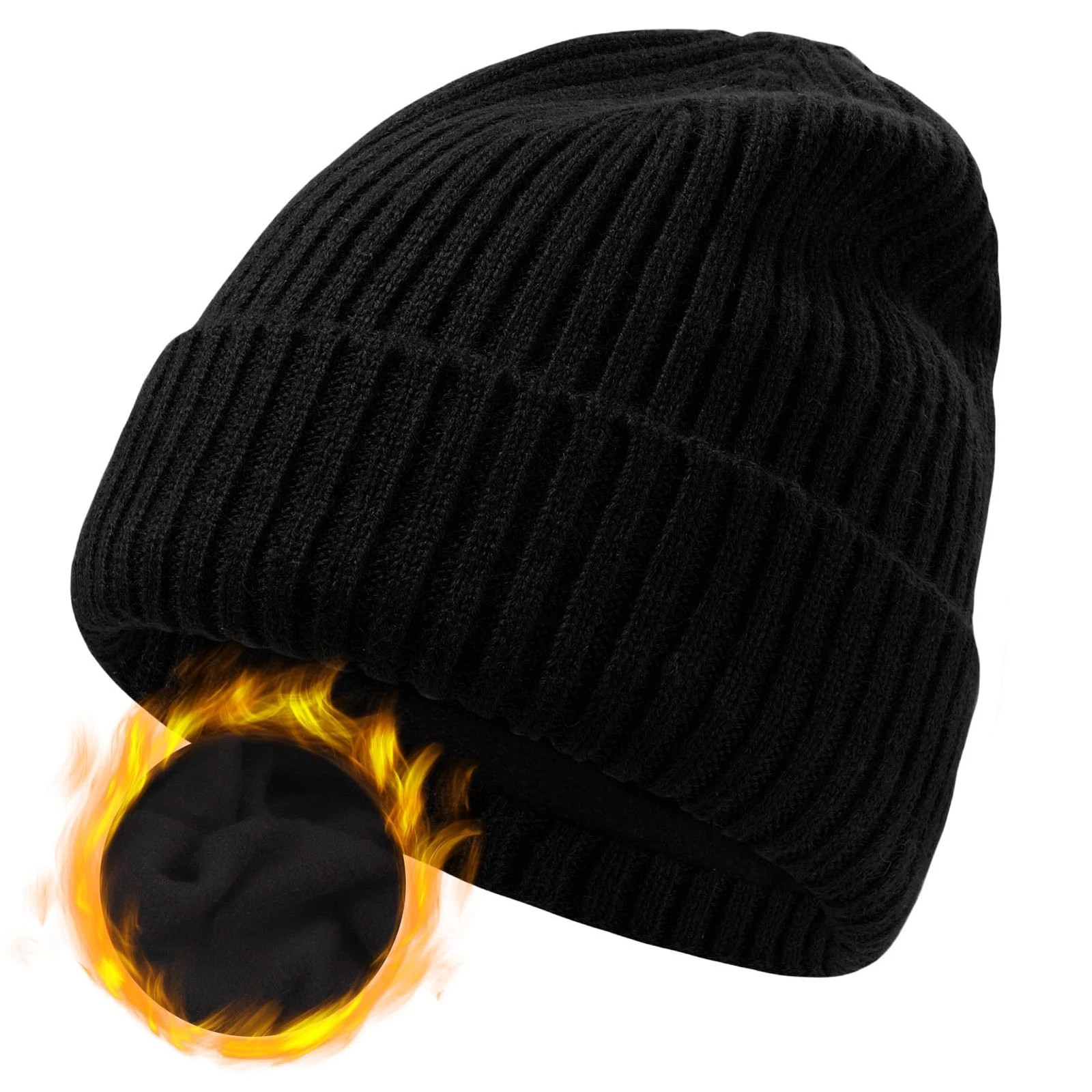 Merino Wool Beanie Hat for Men Women, Warm Fleece Lined Knit Winter Hats Ski ...