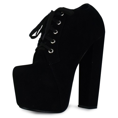 B3D Womens Block High Heels Concealed Platform Lace Up Ladies Ankle Boots Shoes - Picture 3 of 116