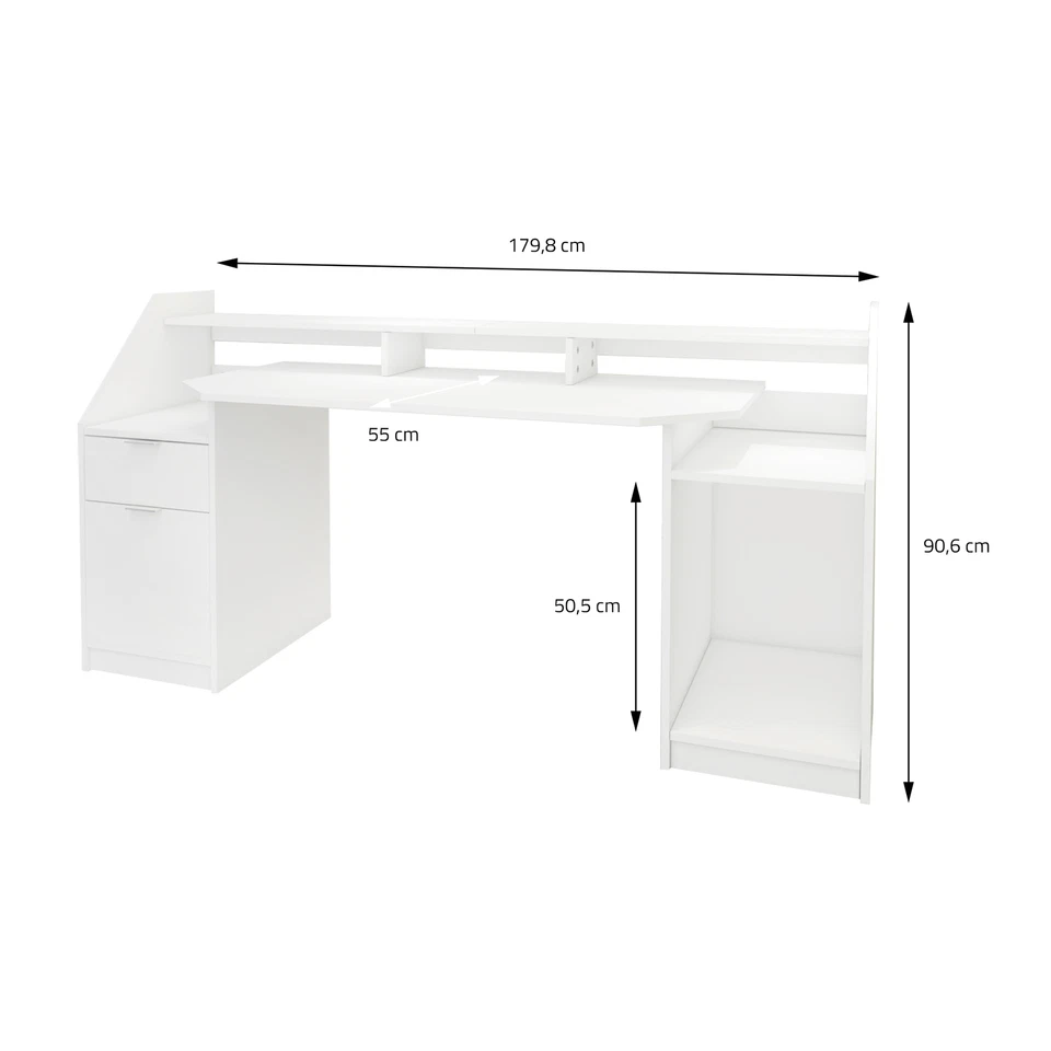 Scrivania per computer tavolo bianco ufficio mobile con cassetto ripiani 180 cm - Immagine 3 di 4