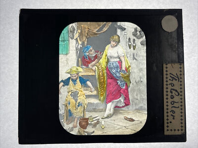 Vintage Color Glass Magic Lantern Slide  The Cobler 