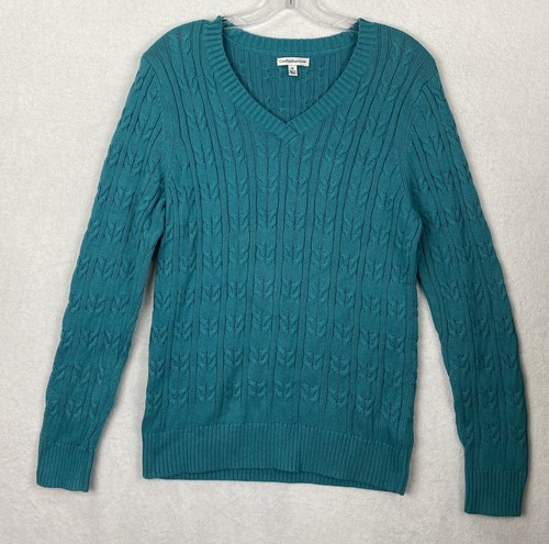 Cotton Teal Cable Knit Sweater Medium V 