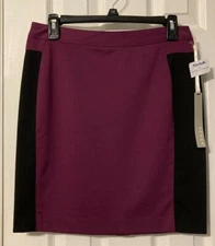 Kenar Colorblock Burgundy/Black Ponte Pencil Skirt Size 4 NWT