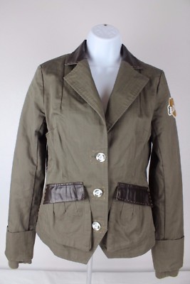 Womens Jacket Love Embroidered Patch Rhinestones Faux Leather Removable Liner
