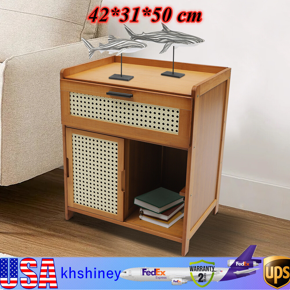 Bamboo Nightstand with Shelf for Bedroom Office or Bedside