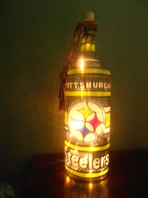 Pittsburgh Steelers Bottle Lamp - Hand Painted Lighted Decor