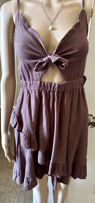 Women's Sleeveless Dress S, Keyhole Tie Boho, Brown Sexy NWT Hippie J Justify S