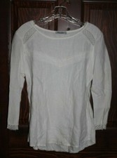 Elena Baldi White Linen and Lace Shirt - Sz. S - Made in Italy 100% Linen