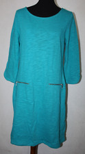 Talbots Sz M Turquoise Blue Knit Cotton Shift Dress Long Sleeve Zipper Pockets