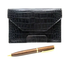 Graphic Image Leather Wallet Envelope holds Photos Papers Money 7x4" Navy Croc