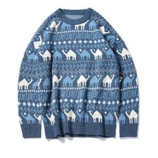 Men Knitted Jumper Winter Warm Print Sweater Pullover Loose Crew Neck Tops SPW