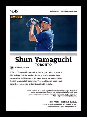 2020 Panini Chronicles #45 Shun Yamaguchi Toronto Blue Jays