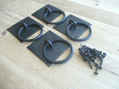 4 Hand Forged Chest Handles Pulls Grasp Ring Handle Iron 3 1/8'' Primitive Countr
