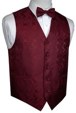 MEN'S BURGUNDY PAISLEY FORMAL DRESS TUXEDO VEST  BOW-TIE SET. WEDDING PROM
