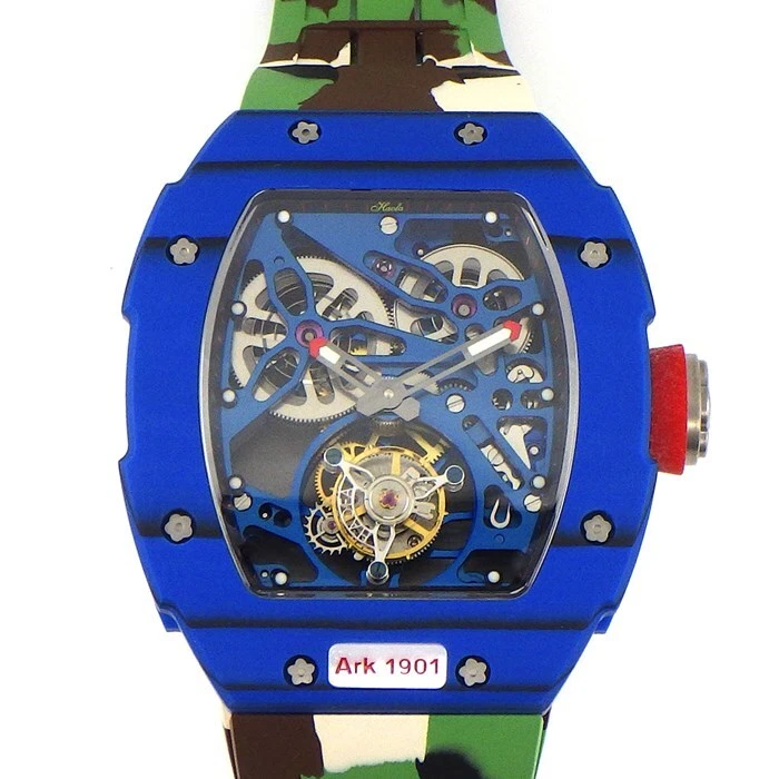 Haofa Tourbillon 1901 Tonneau Skeleton Blue Dial Watch Used eBay