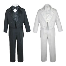 New Baby Toddler Teen Wedding Formal Black or White Boy Suit Tuxedo 5pc Set S-20