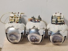 VINTAGE ASHTON DRAKE GALLERIES SET OF 3 THOMAS KINKADE SLEIGH BELLS ORNAMENTS