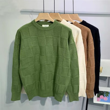 Men Knit Sweater Pullover Jumper Winter Top Check Long Sleeve Solid Warm Casual
