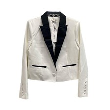 NEW Jason Wu White Tuxedo Blazer with Black Satin Collar Medium Lined Stretch