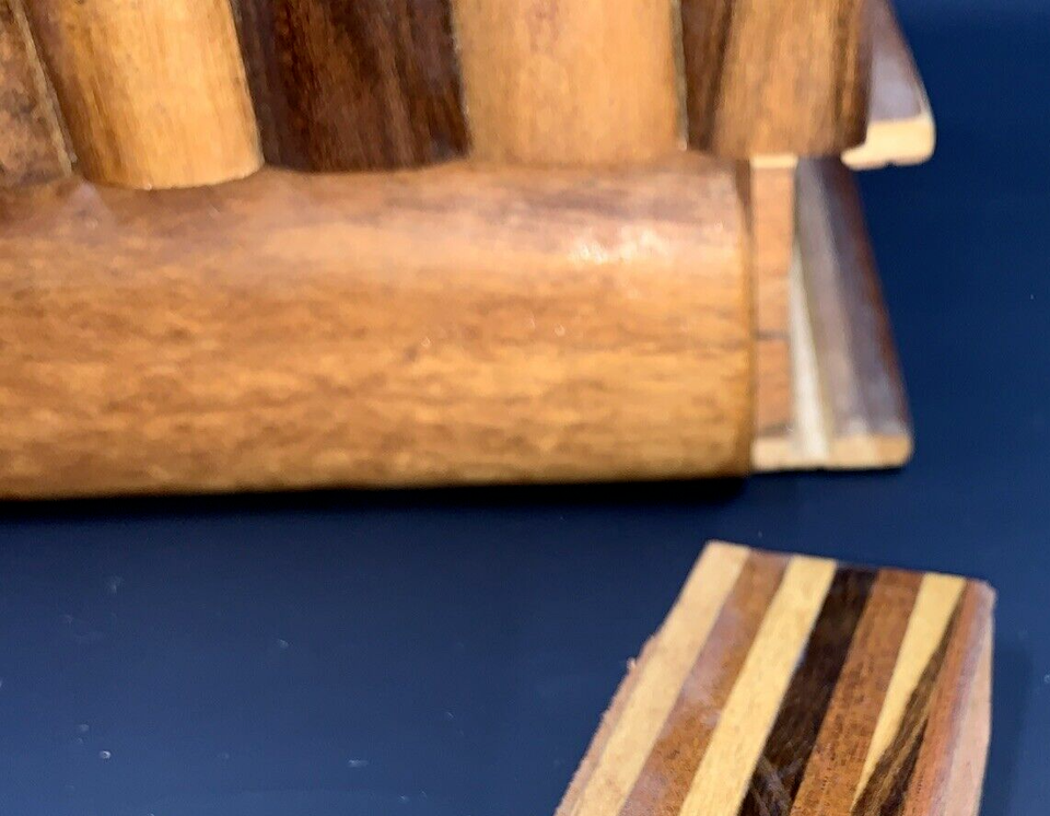 Vintage Inlaid Wood Wooden Puzzle Jewelry Trinket Box Secret