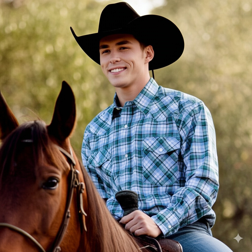 Soft Flannel Green Check Cowboy Fashion With Paisley Inner Lining