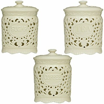 red and cream tea coffee sugar canisters