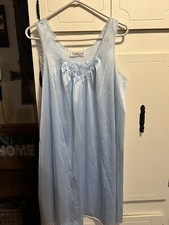 Vintage Vassarette Womens Light Blue V-Neck Satin Classic Nightgown Size M