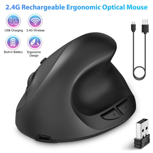 Ergonomic Vertical Wireless Mouse with 6 Keys 2400DPI 2.4GHz USB 600mAh Battery