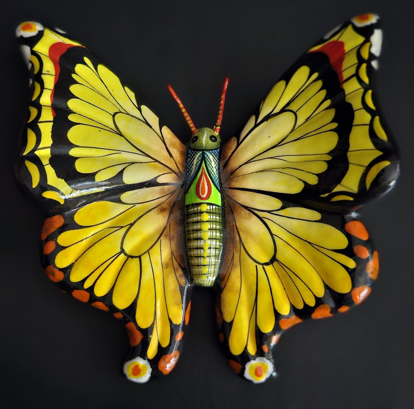 Hand Painted Ceramic Butterfly Laquered Multi Colored Wall Art Tonala Mexico 6