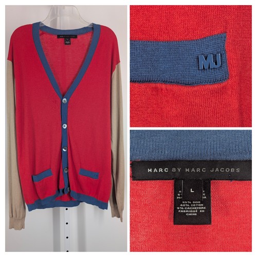 Marc Jacobs, Marc Jacobs Vtg Y2K Colourblock Silk Cashmere Cardigan Knit Sweater Logo Large