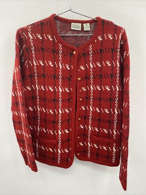 Classic Elements Size M Acrylic Winter Red Cardigan Knit Sweater Gold Buttons