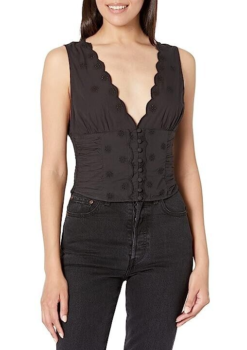 (取寄) フリーピープル レディース ノーラン タンク Free People women Nolan Tank Free People L4734 Womens Black Nolan V-Neck Cropped Tank Top