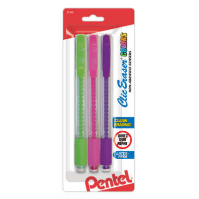 Clic Eraser COLORS, Assorted Eraser Colors 3-Pk (ZE23BP3M)