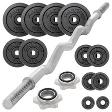 MAXXIVA Curlhantelset Gusseisen 120 cm mit 65 kg 12 Gewichte Sternverschluß