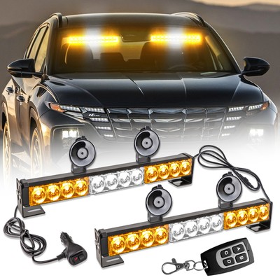 LED Strobe Light Bar Dual Emergency Warning Windshield Lights Traffic Advisor
