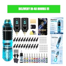 Wireless Tattoo Pen Kit POSEIDON 2 Batteries Needles Ink Beginner