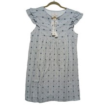 Loft Outlet Blue White Striped Embroidered Tassel V-Neck Flutter Sleeve Dress XS