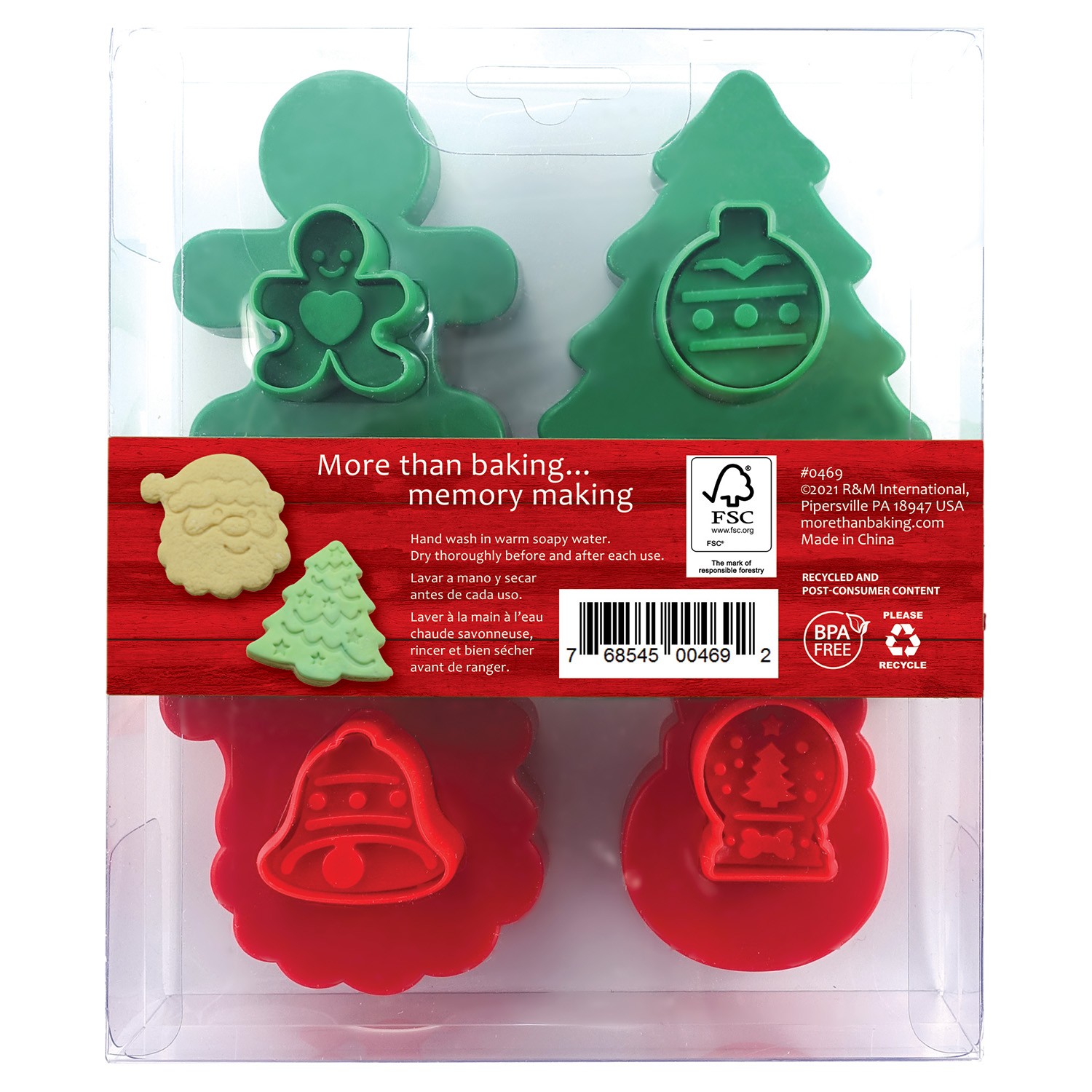 R&M International 4 Piece Double Sided Christmas Cookie Stamper Set, 2-Inch